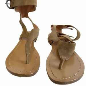 SIGERSON MORRISON BEIGE NEUTRAL SUEDE ANKLE BUCKLE FLIP FLOP SANDALS - 7